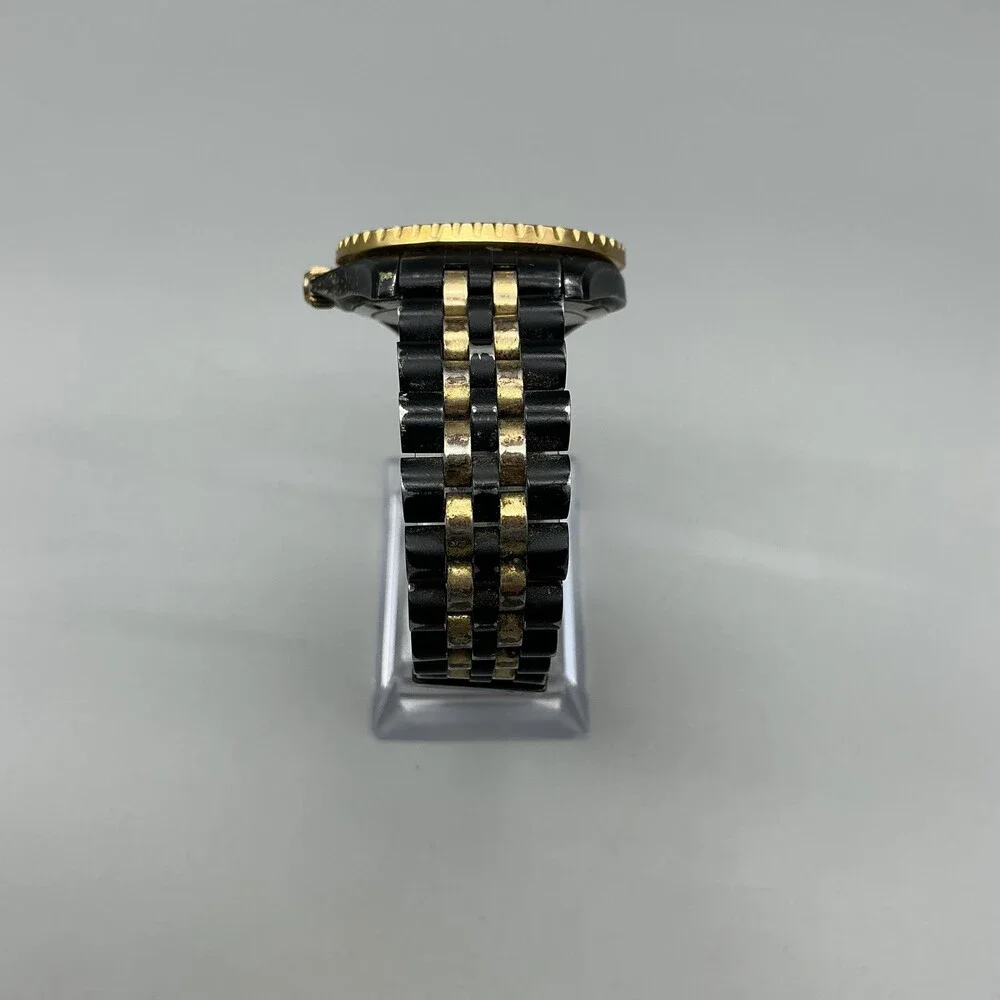 Alfex 4748 Diver Mens Watch 37mm Black Gold Tone Date 200m New Battery 7.25